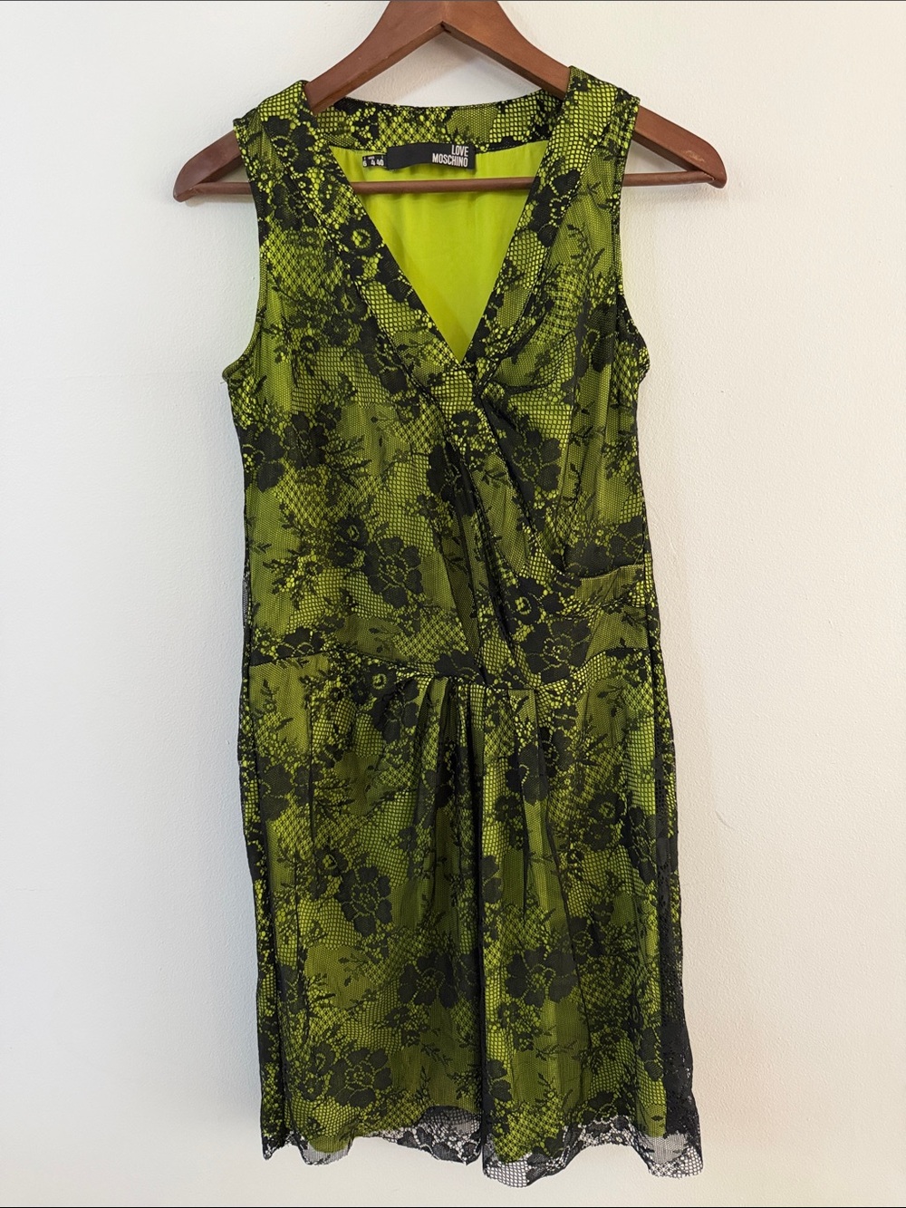 Love Moschino Lime Green and Black Floral Lace Dress